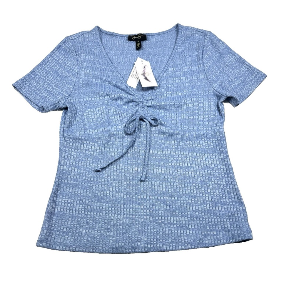 Jessica Simpson Blue Ribbed Cinch Front Tie Top Women's M NWT